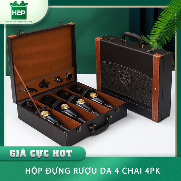 HỘP RƯỢU DA 4 CHAI HDRD-52